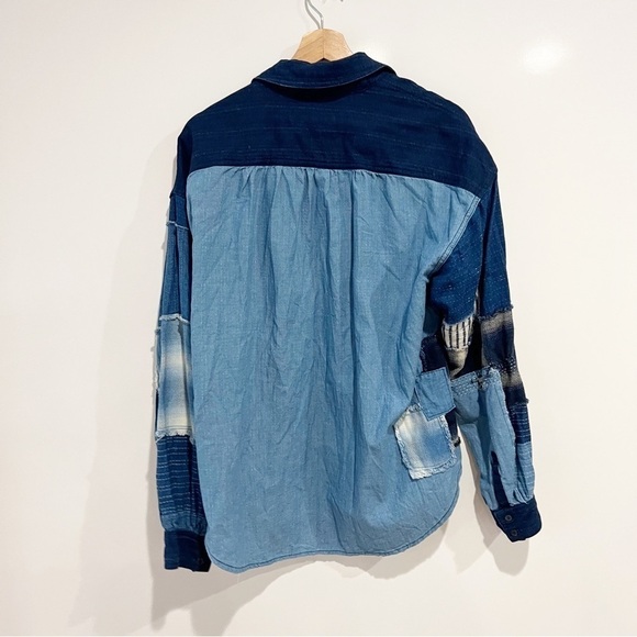 Free People Patch Denim High Low Button Down Shacket Top - Picture 8 of 13